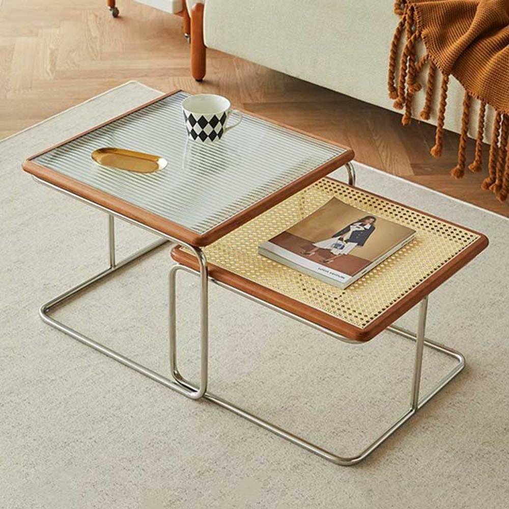 라탄 원목 유리 거실 소파 커피 티테이블