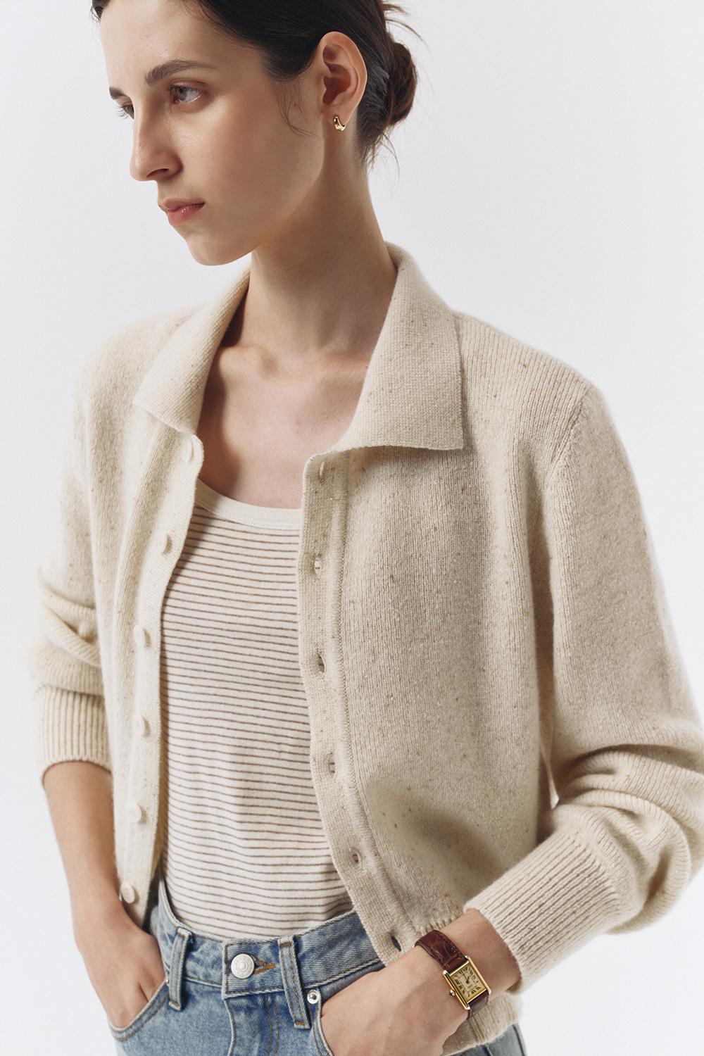UNISEX OPEN COLLAR KNIT CARDIGAN SOFT CREAM