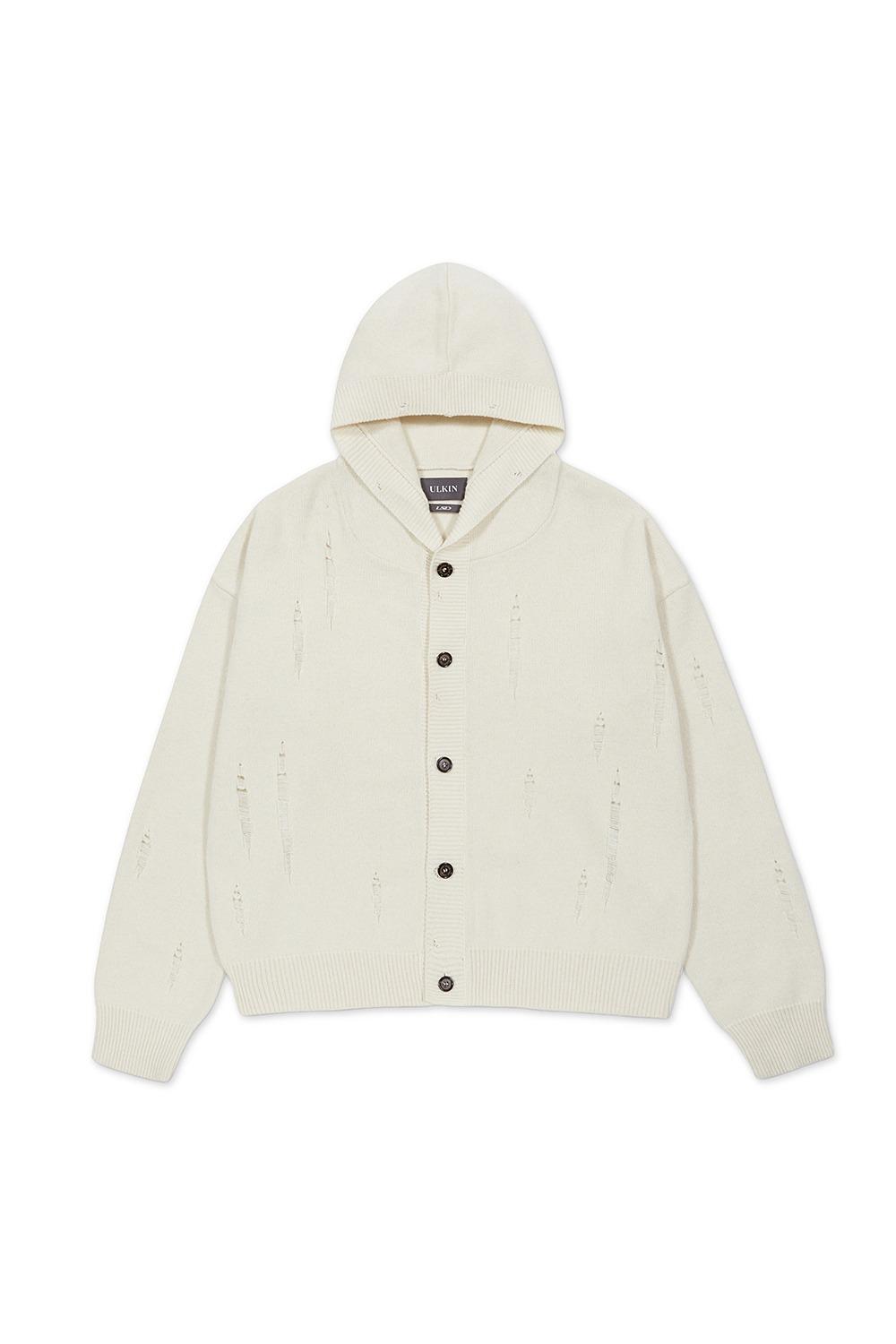[Runway]Damaged Hooded Knit Cardigan_Oatmeal