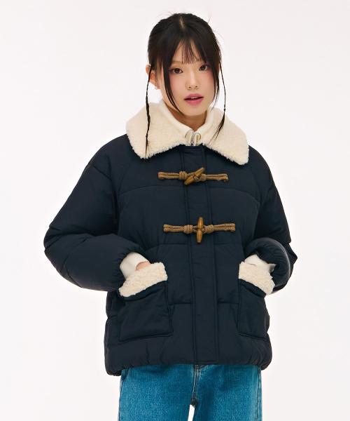 여성 보아 카라 더플 점퍼-네이비