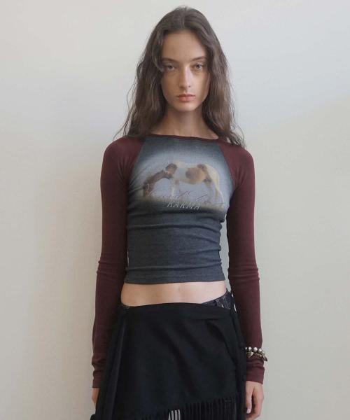 Good Karma Raglan Tee Charcoal/Burgundy