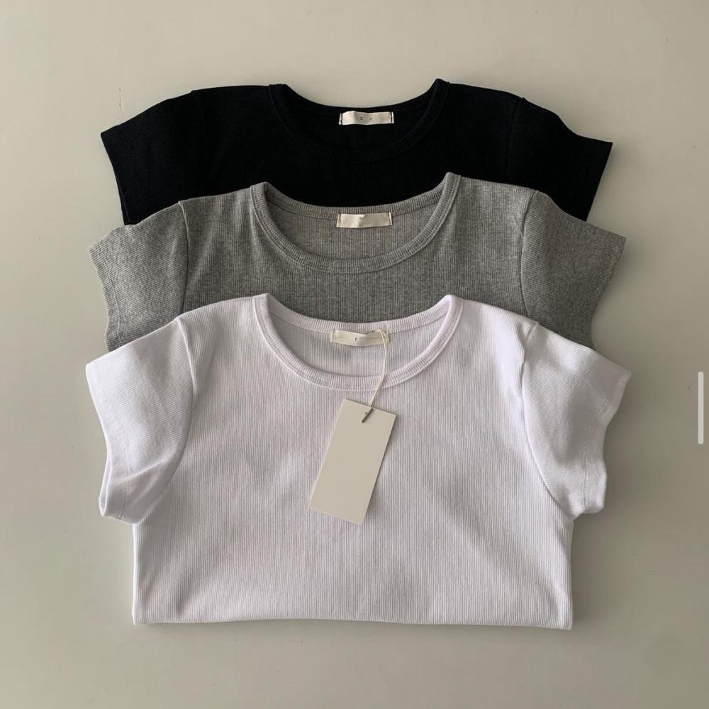 슬림 라인 스판 라운드 반팔 티 (화이트 그레이 블랙)