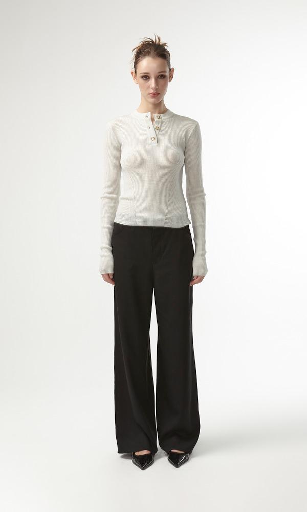 WOOL BUTTON UP RIBBED KNIT (MINT GREY)