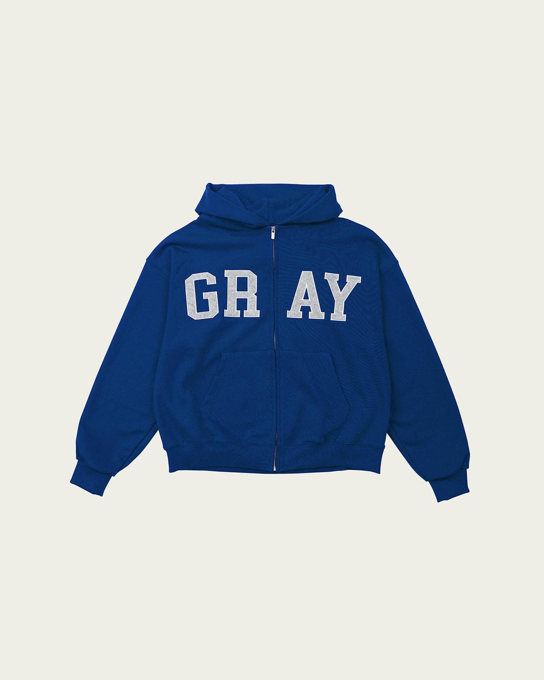 (2차) GRAY Patch Hoodie Zip-Up - Blue