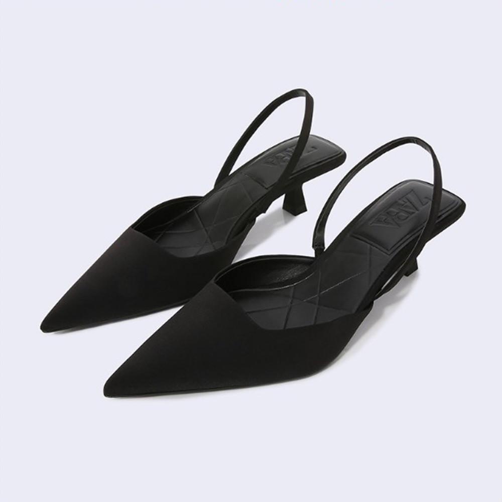 자라 ZARA 스틸레토 우아한 심플 블랙 알맞은 굽높이 슬링백 힐 구두