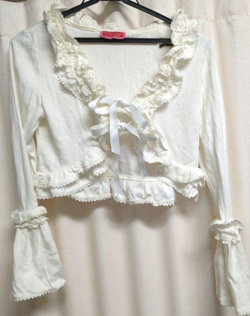 フリル 姫袖 ボレロ カーディガン 懐古 ロリィタ ロリータ 白 ホワイト