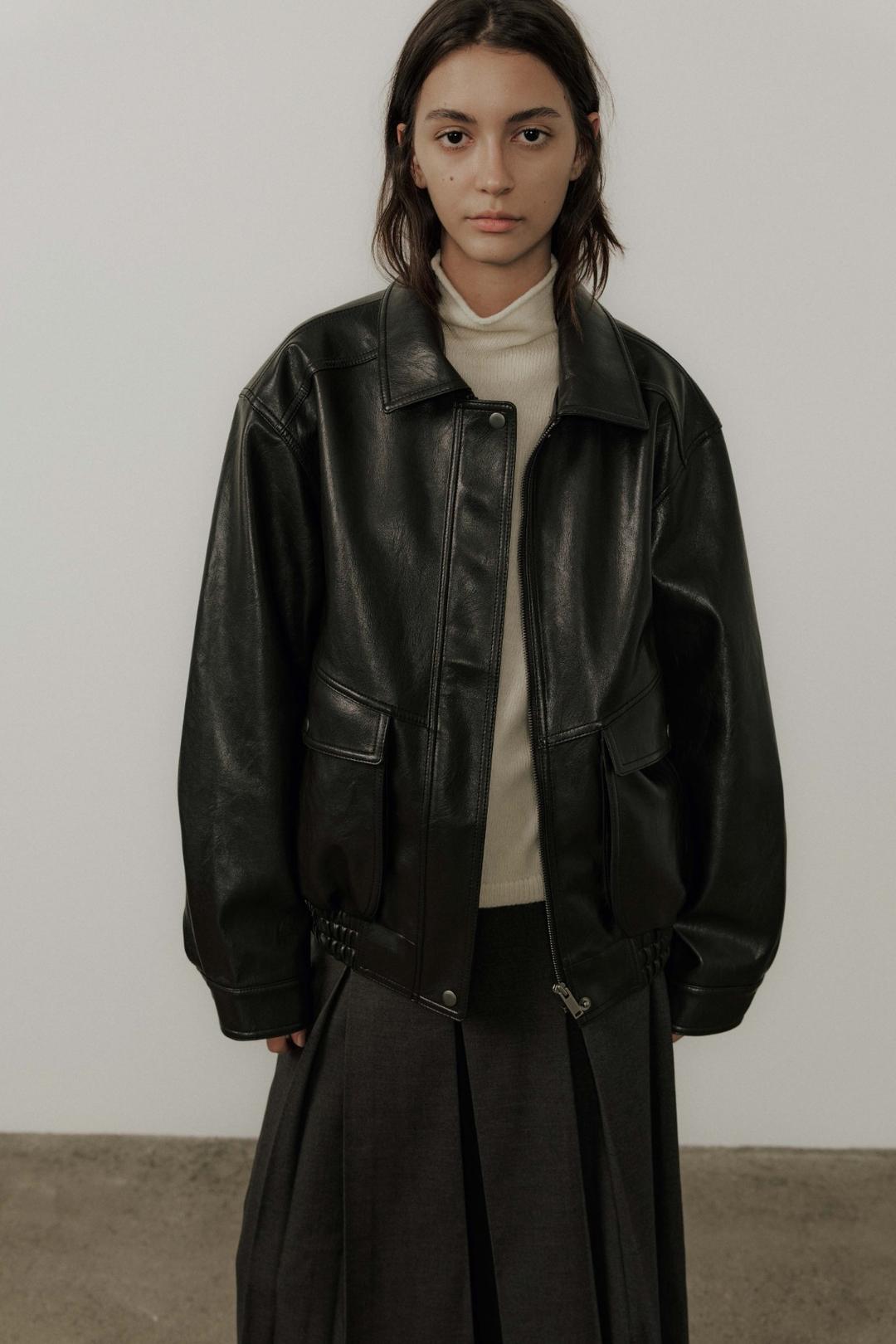 [3rd] Signature Vegan Leather Jacket_Walnut brown