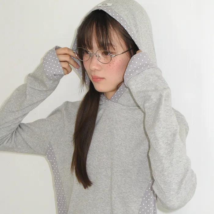 DOT PANEL SLIM HOODIE LONG SLEEVE GREY