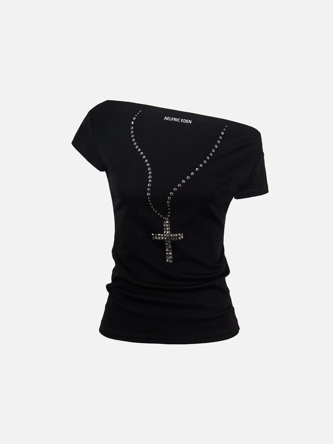 Aelfric Eden Studded Off-the-Shoulder Tee - Black / XS