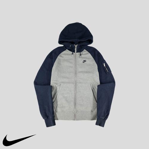 나이키 NSW 멜란지 그레이 피그먼트 네이비 톤톤 퓨추라로고 나그랑 코튼 풀집업 후드집업  SIZE M