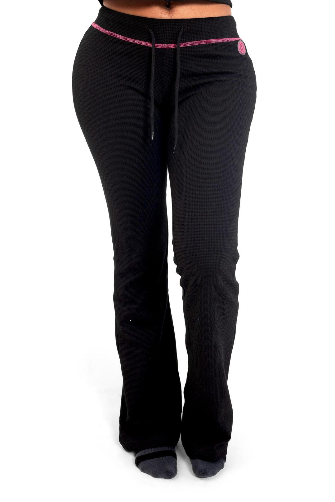 WAFFLE KNIT BOOT CUT PANTS (BLACK/PINK) - XS