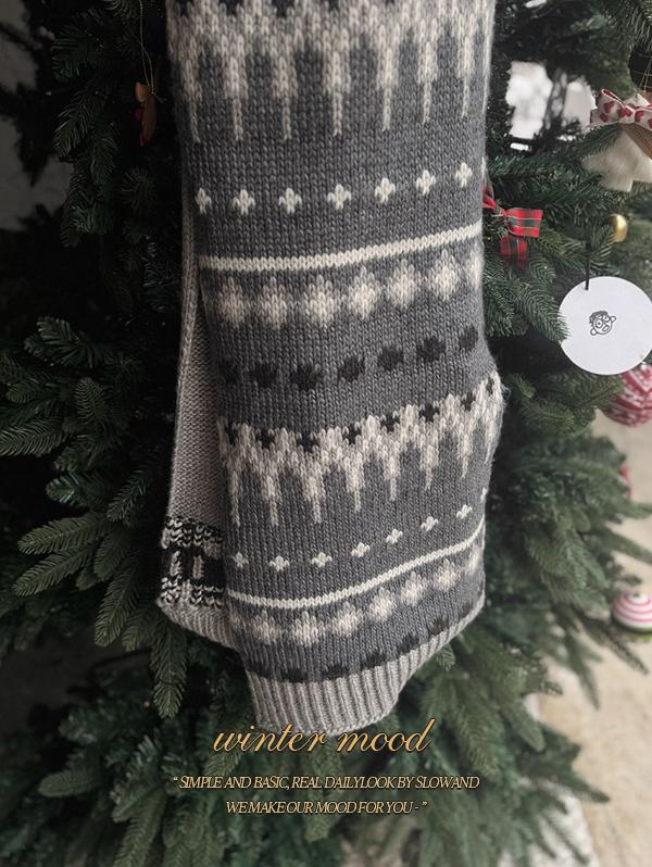 슬로우앤드 [오픈 10%할인] made. 노르딕 패턴포인트 니트머플러 (손뜨개무드) - 2 color