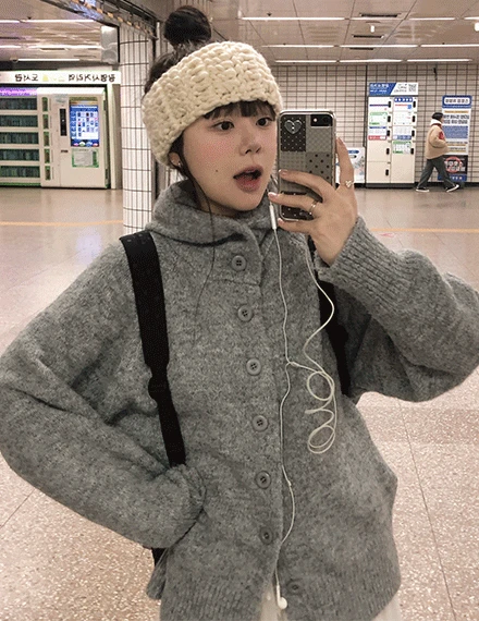 [캐주얼/4color] 테더브 루즈핏 후드 버튼 니트 가디건