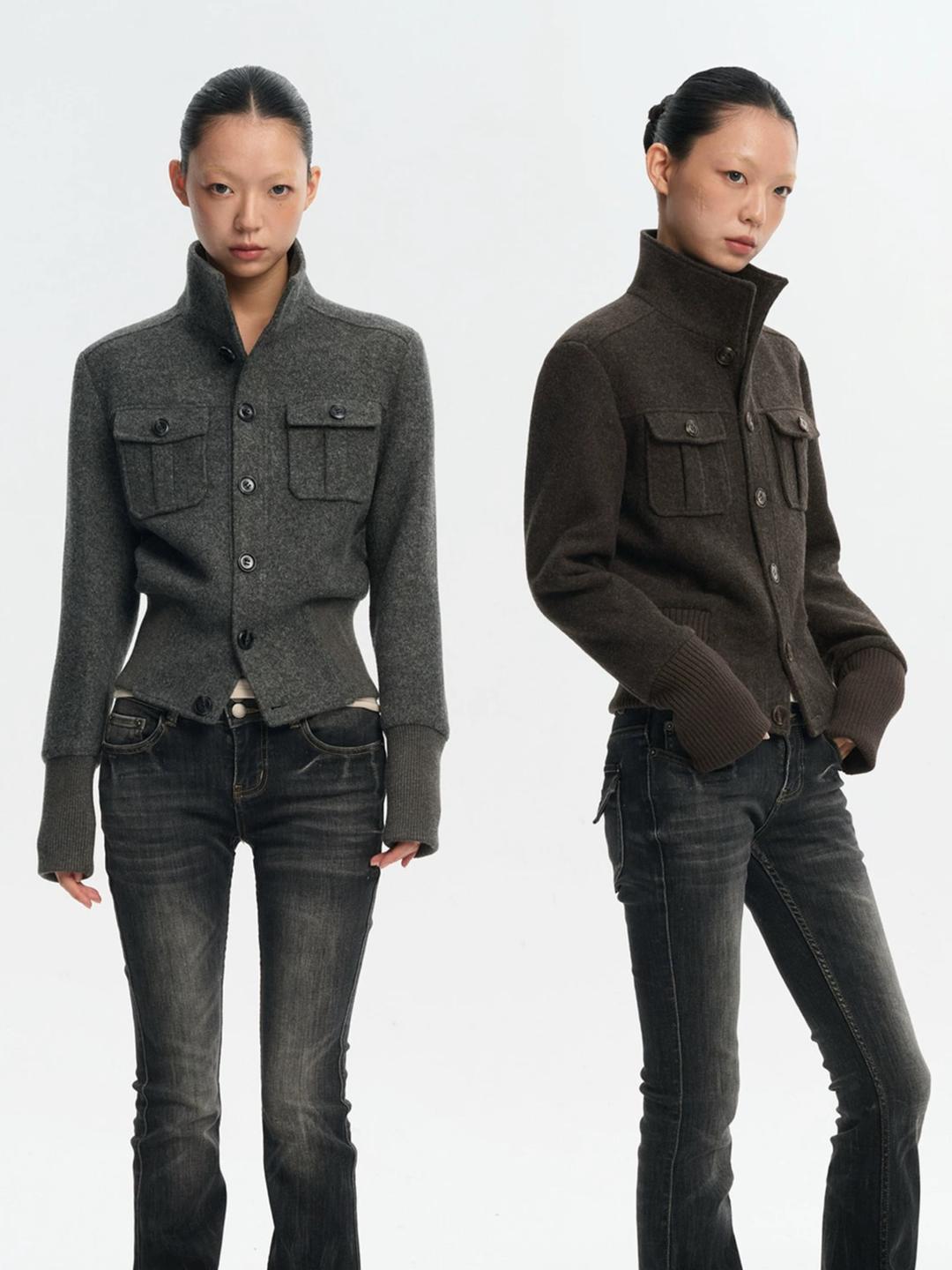 LINY LIBERTY Slim Stand Collar Wool Jacket