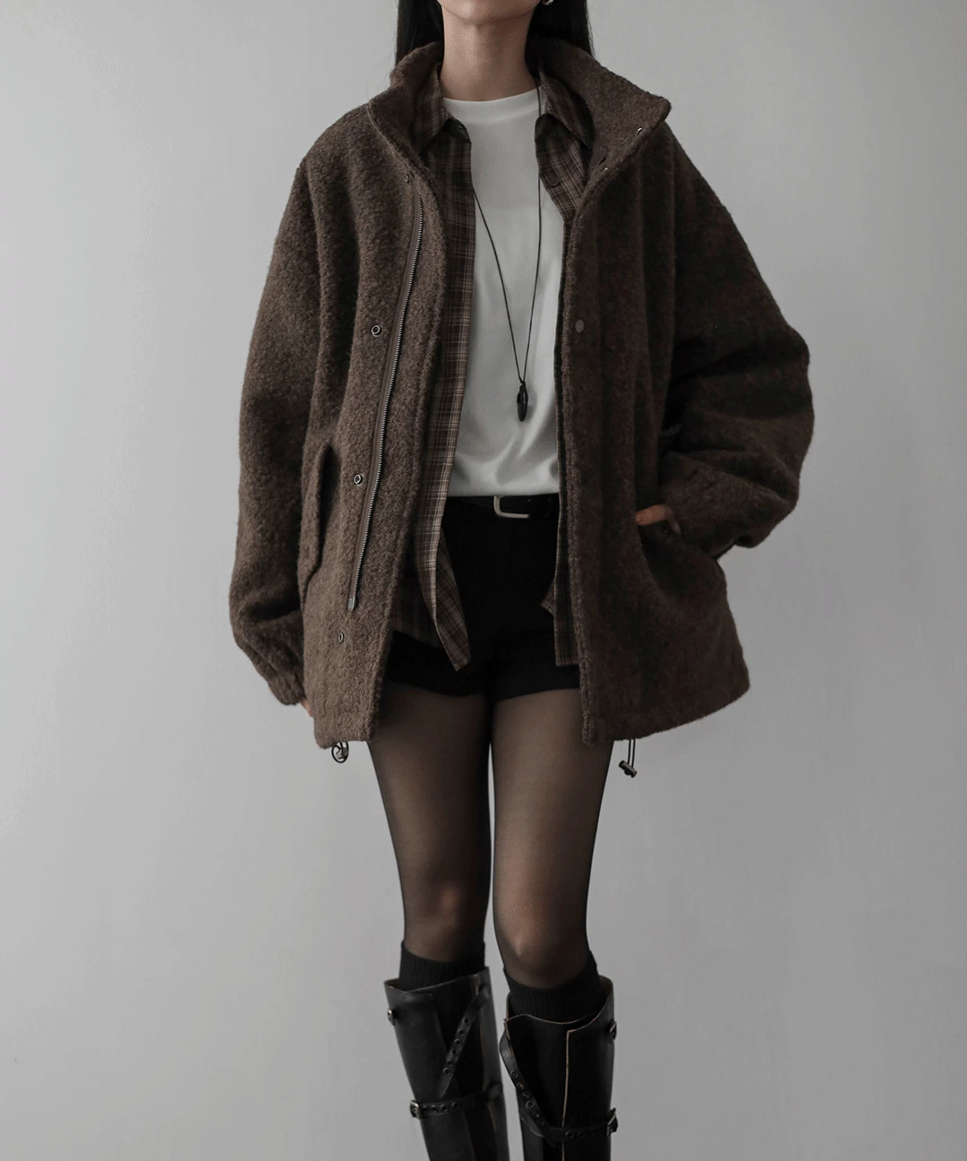 윈터 부클 하프 자켓