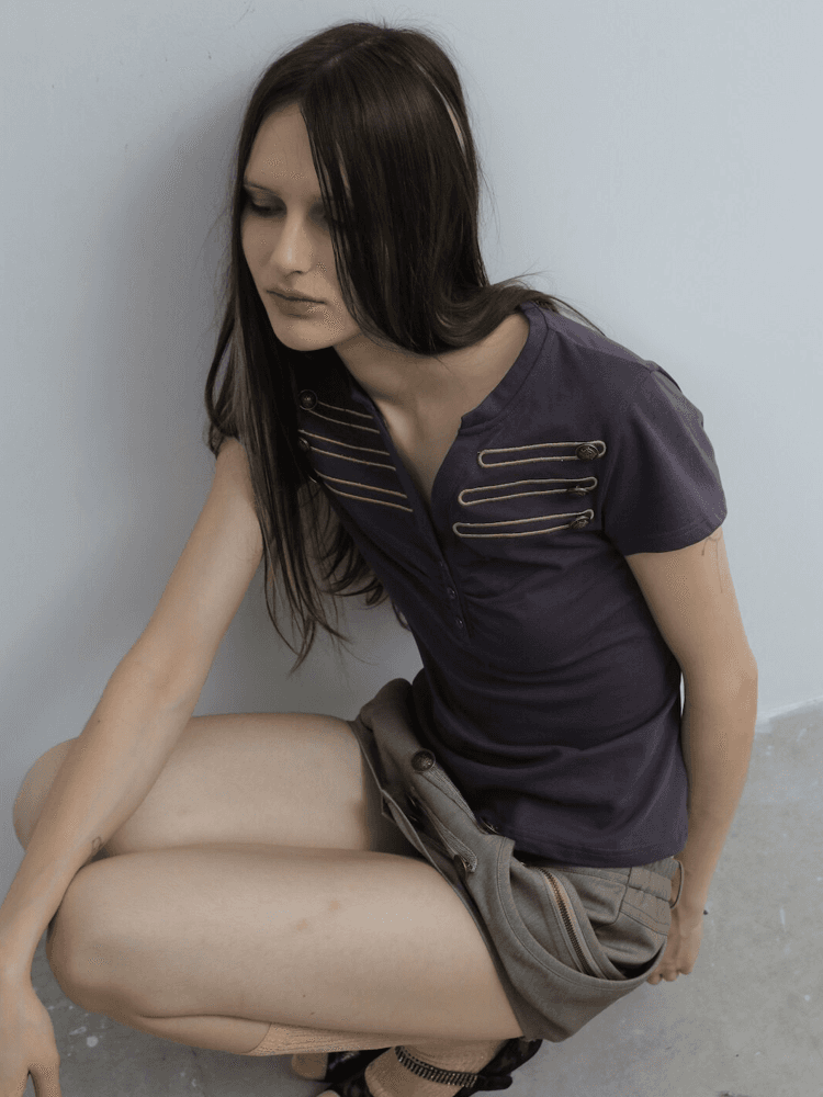 Double Punch Retro slim-fit Henry button short sleeves