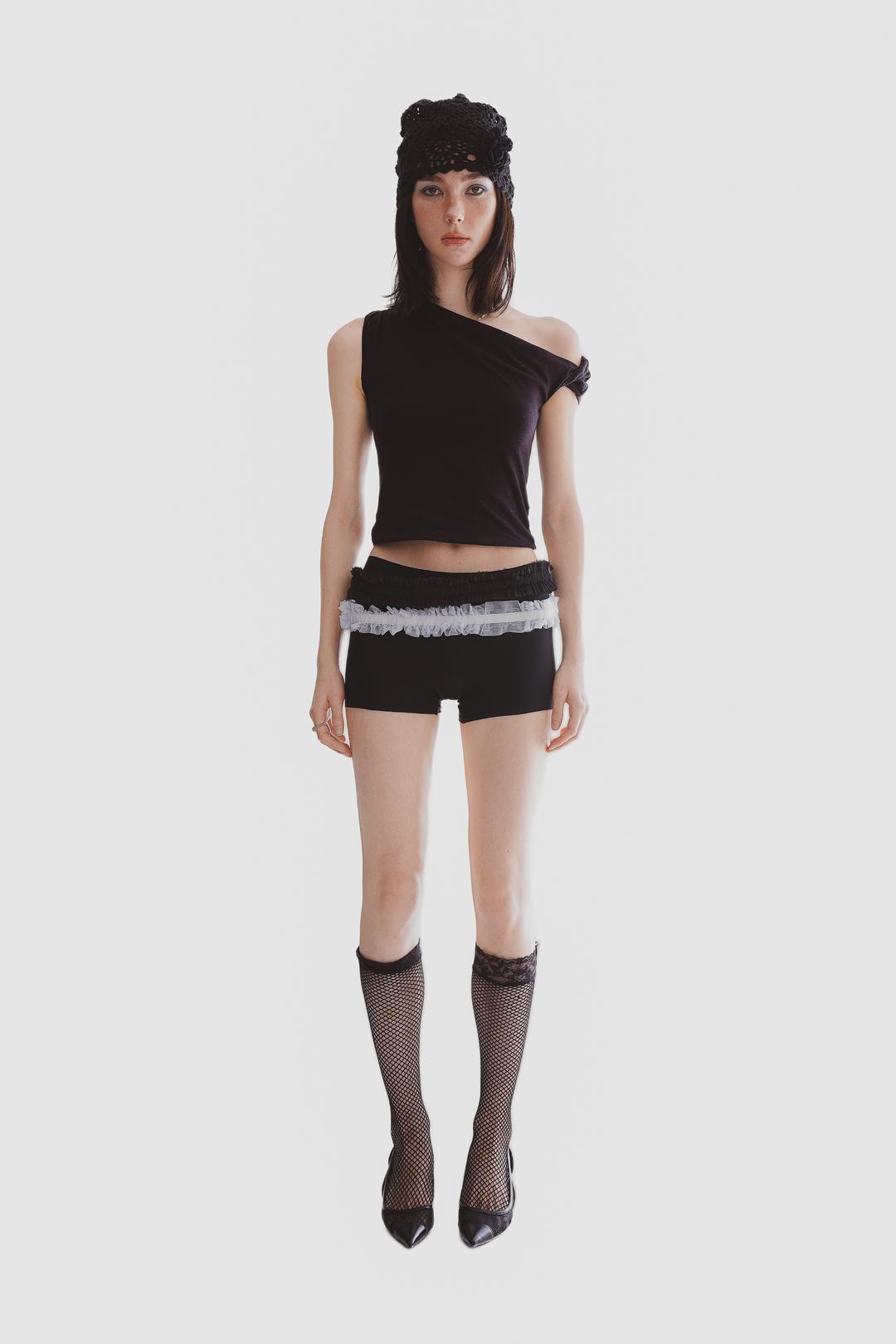 Double frill belt_Black