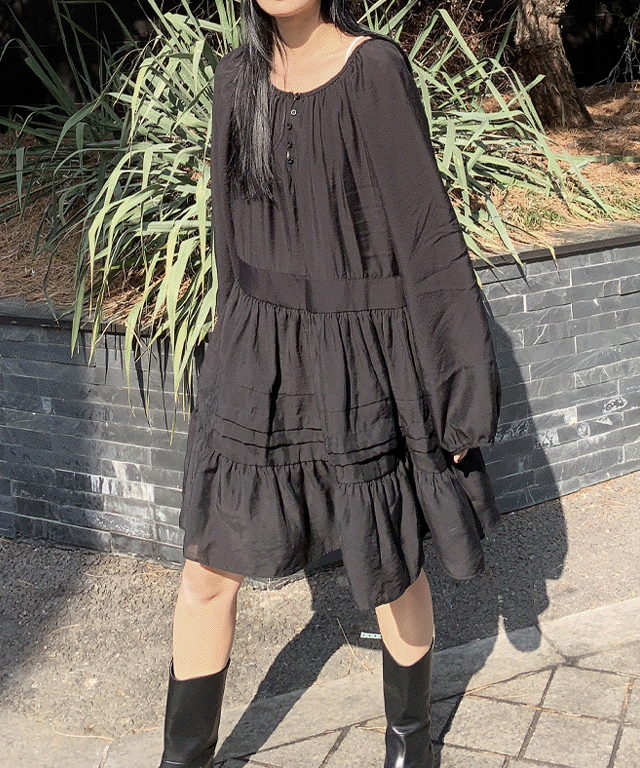 [2colors,여리여리] 롤링 핀턱 프릴 엔틱 빈티지 레이어드 미디 미니 레이스 원피스