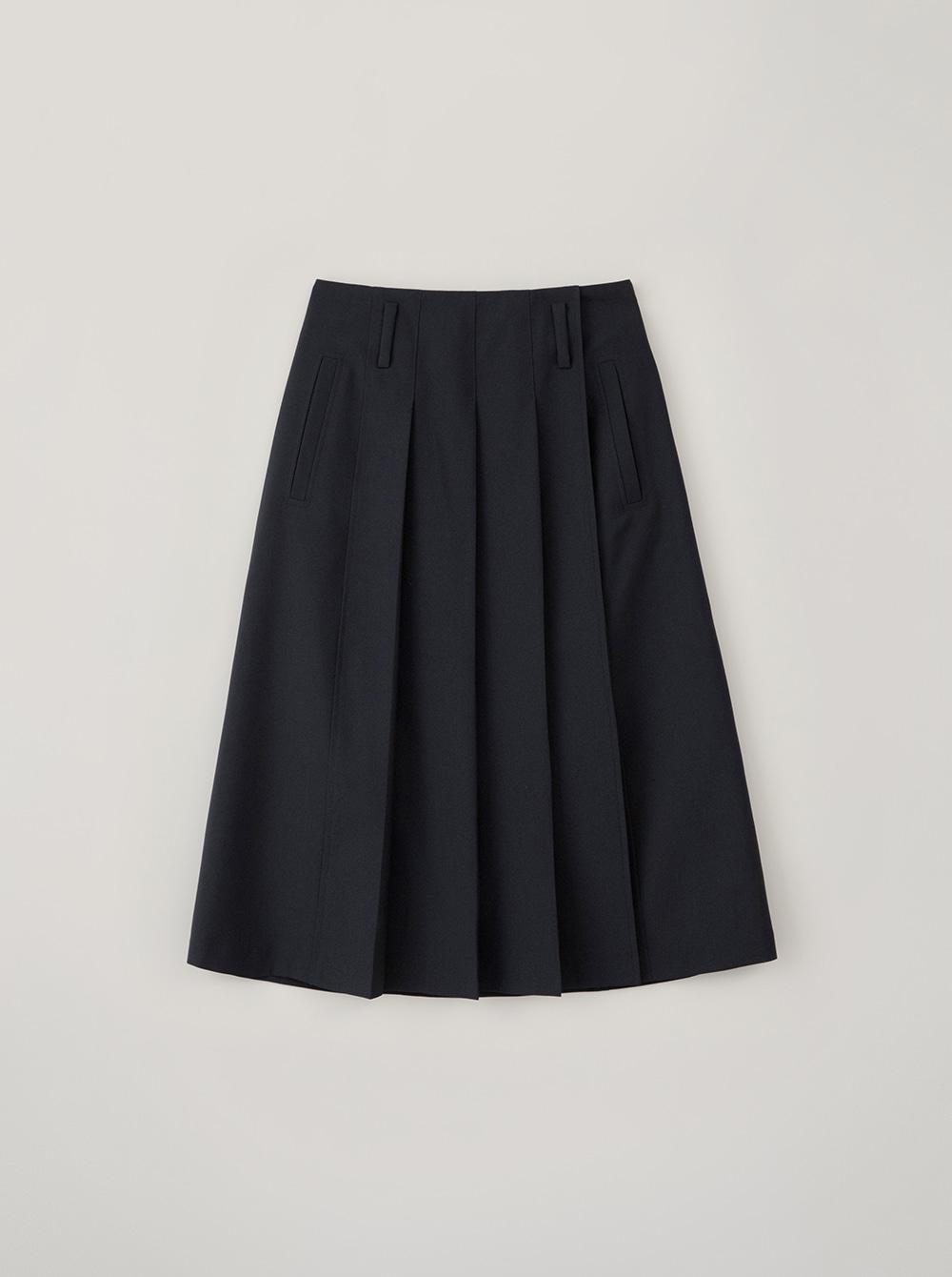 FLEUR PLEATS WRAP SKIRT_NAVY