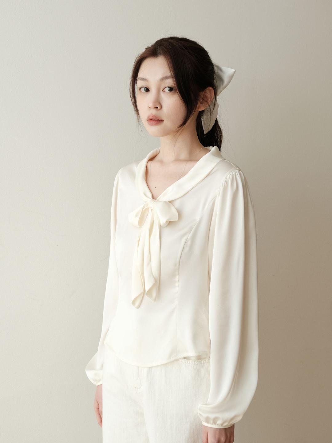 르보네어 [2nd - 3/3 순차배송][made] 로아 새틴 타이 블라우스 (2color)