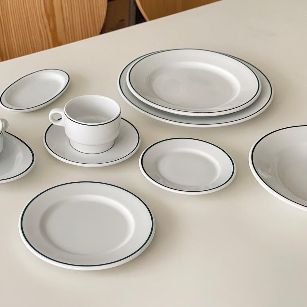 Porvasal greenline 폴바살 그린 라인 플레이트 파스타 오벌 수프볼 커피잔세트 개인 접시