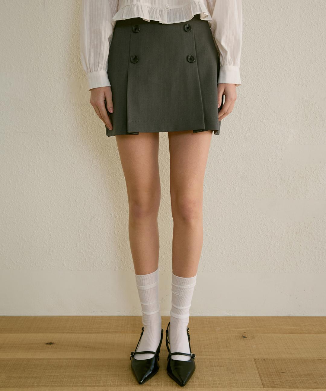 Bohem Double Button Pintuck Skirt (Gray)