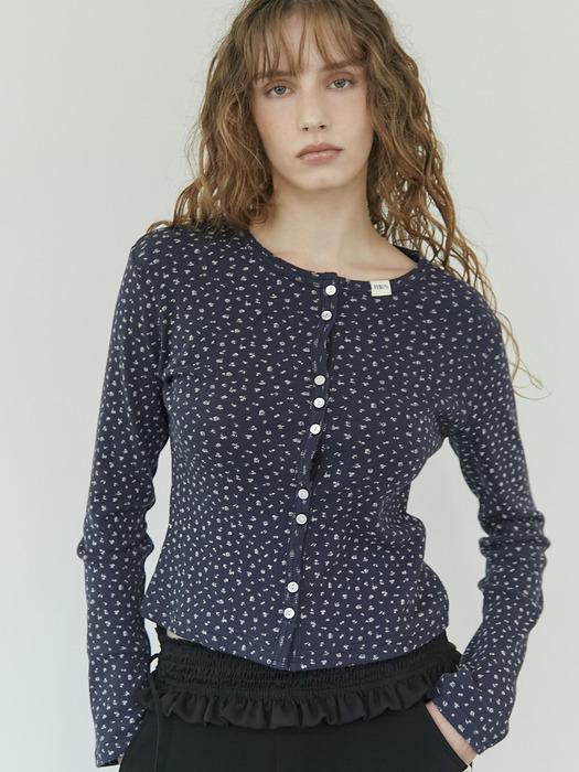 Eyelet Flower Button-up Cardigan (navy)