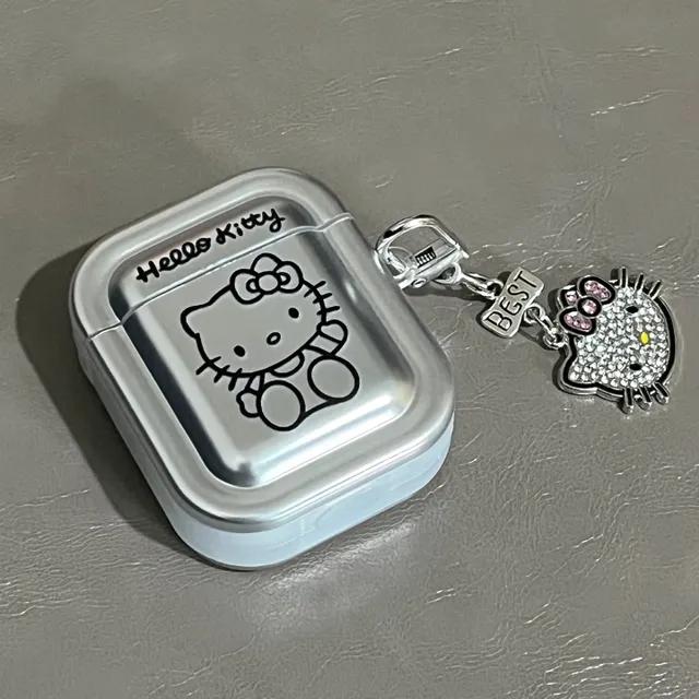 키티 실버 메탈 큐빅키링  airpods pro 에어팟케이스 에어팟프로 1 2 에어팟 1 2 3세대 스트랩 실버 명품 감성 인스타 유니크 낙하방지  우정템