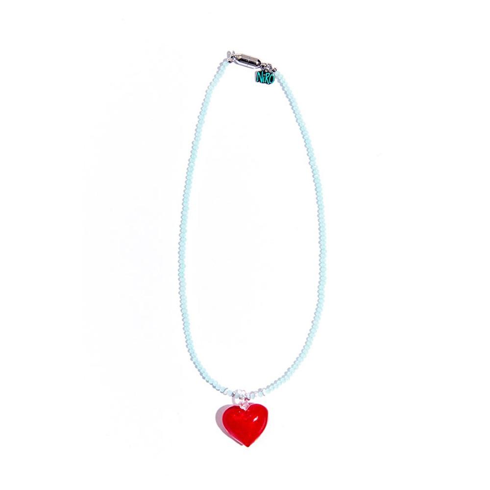 RED HEART SKYBLUE BEADS NECKLACE #87