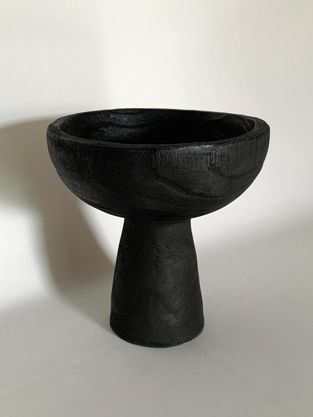 Black Wooden High Bowl