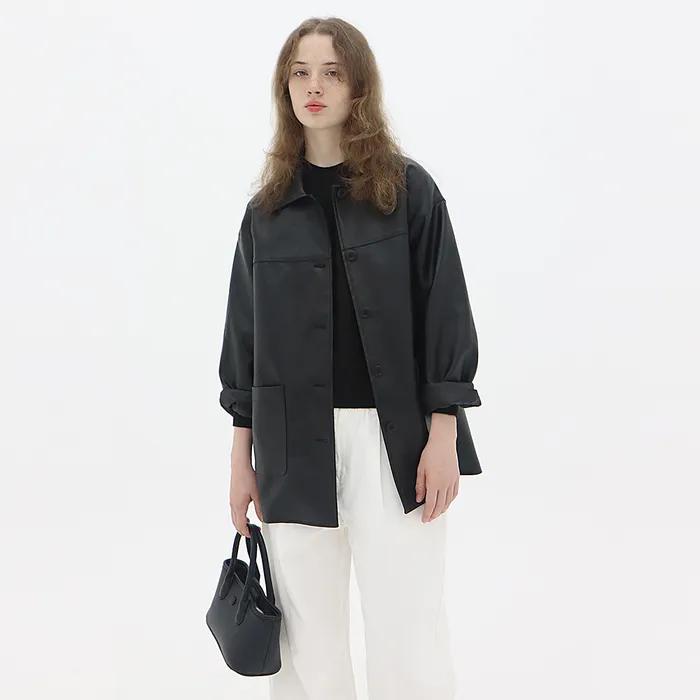 Crack Two-Pocket Leather Half Jacket_Black