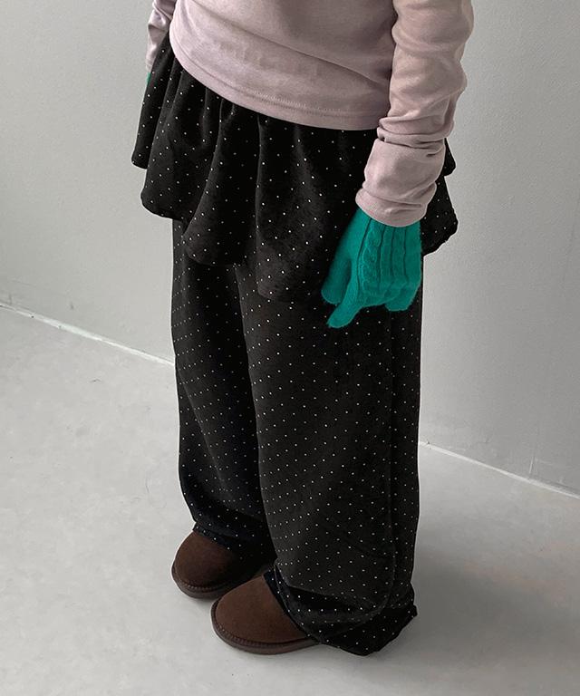 데일리쥬 저스원 도트 스커트 레이어드 벨로아 팬츠