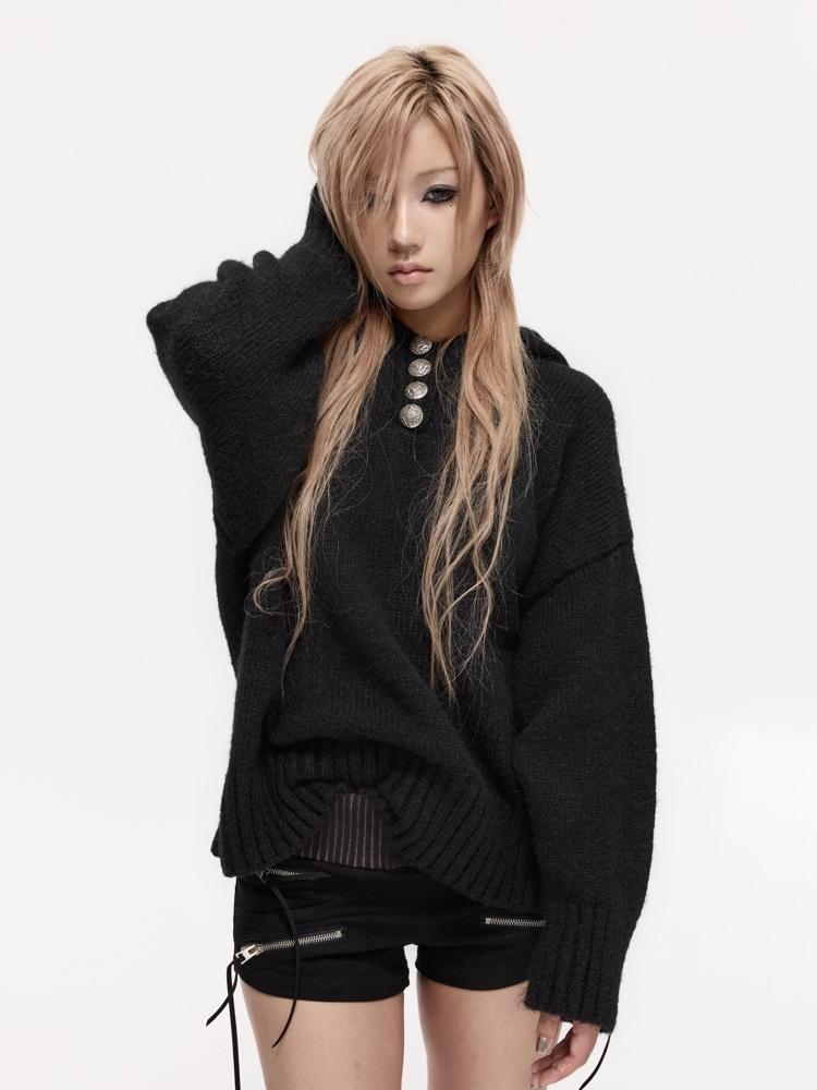 FreeOxygen Blended Baroque Button Knit Sweater