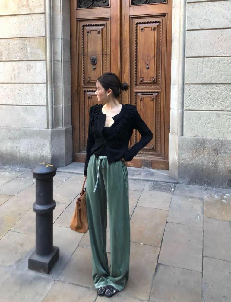 벨벳 드로스트링 캐주얼 팬츠 2color