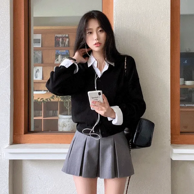 [당일출고/세트] 가을옷 브이넥 네이비 루즈핏 교복 니트가디건