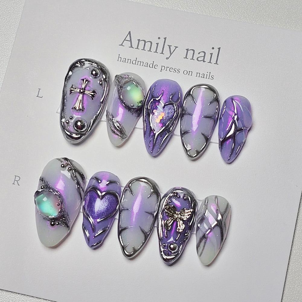 [신상할인] 미스틱글로우 수제네일팁 에밀리네일 쇠맛 y2k 키치