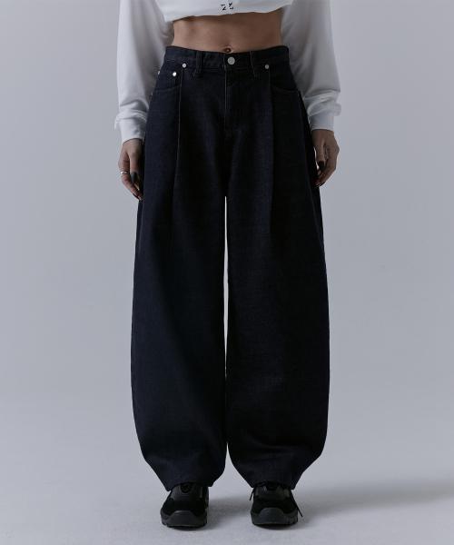 One Button Denim Set-up Pants [ Indigo ]