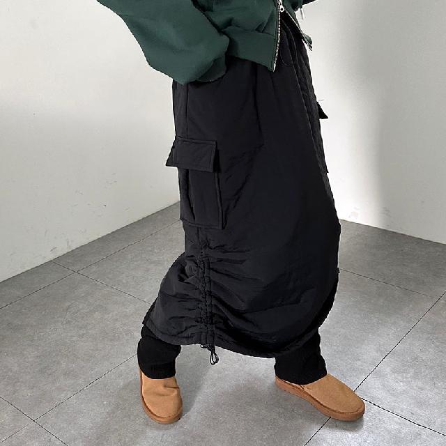 [방한템.패딩+기모]2온스패딩 고프코어 양스트링 카고 롱스커트 4col_피치콩