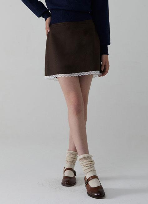 Lace A Line Mini Skirt_Brown
