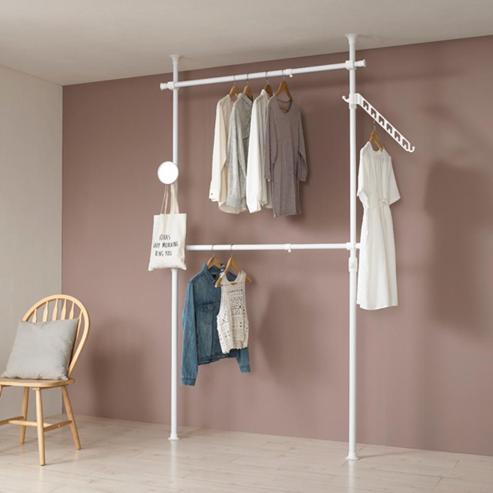 왕자 네오스페이스 와이드 2단조절행거(38mm) - 화이트 거울행거 보조날개 걸이 굵은봉