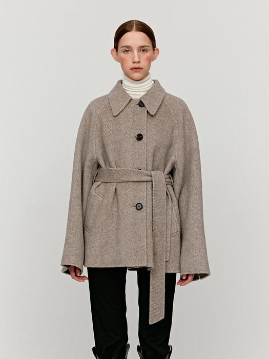 TWF ALPACA SEMI DOUBLE HALF COAT [HAND MADE] _GREY
