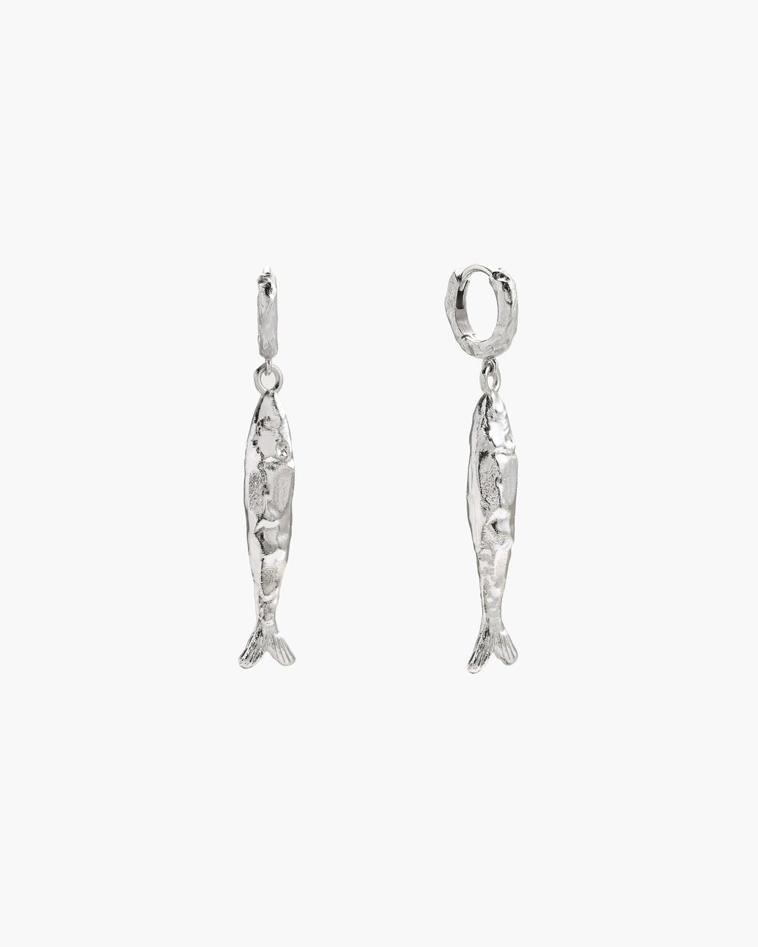 Silver Anchovy Earrings - Silver
