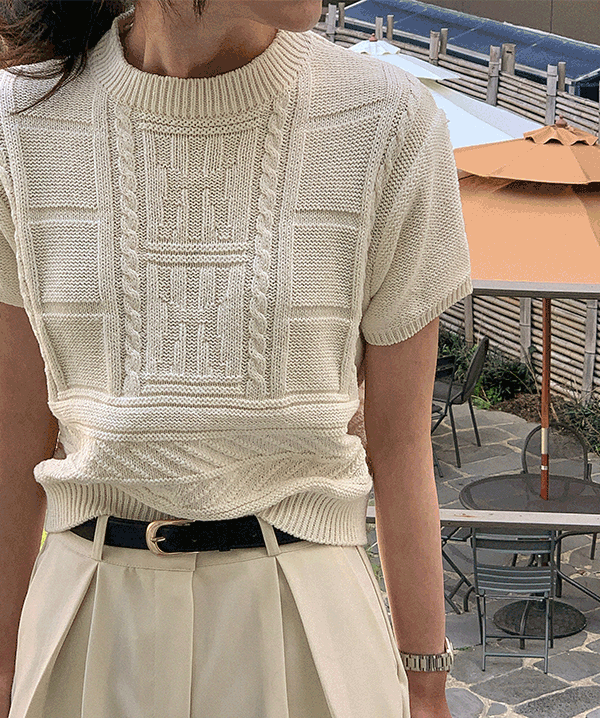 링엄 코튼 반팔니트 (ivory)