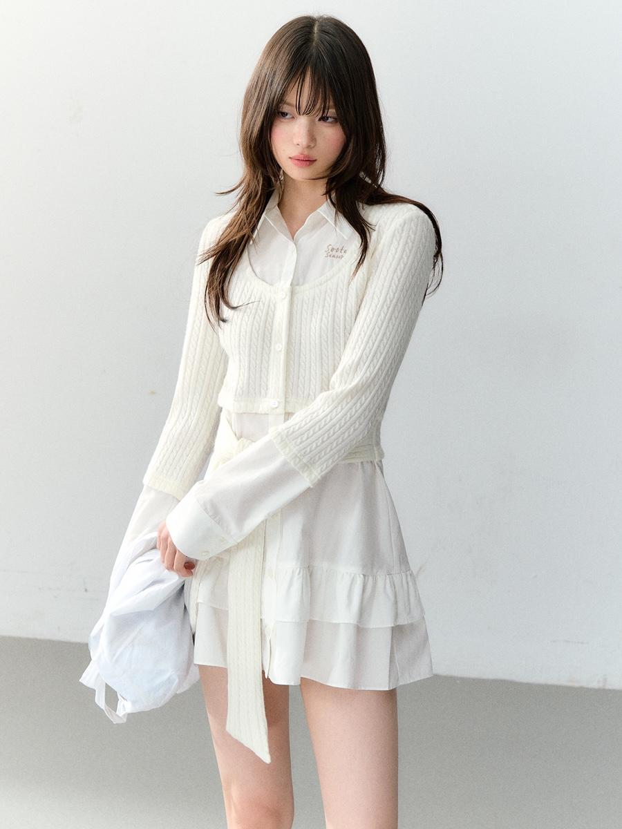 SOOTE SEASON Preppy Cable Knit Patchwork Shirt Dress