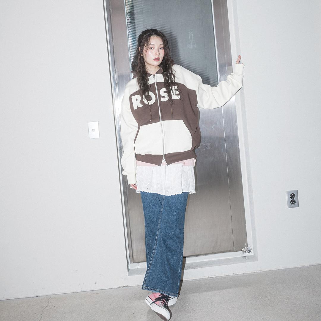 ROSE FOOTBALL ZIP UP HOOD(BROWN)