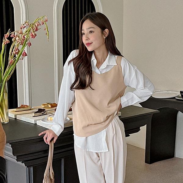 [MADE] 비긴 와이드 V넥 슬리브리스 블라우스[44~100]