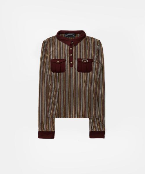 빈티지 져지 폴로 셔츠 - 버건디/스트라이프