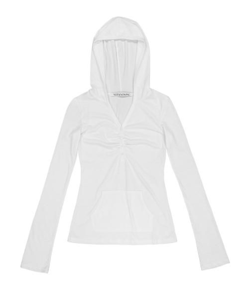 Button Up Shirring Hoodie (WHITE)
