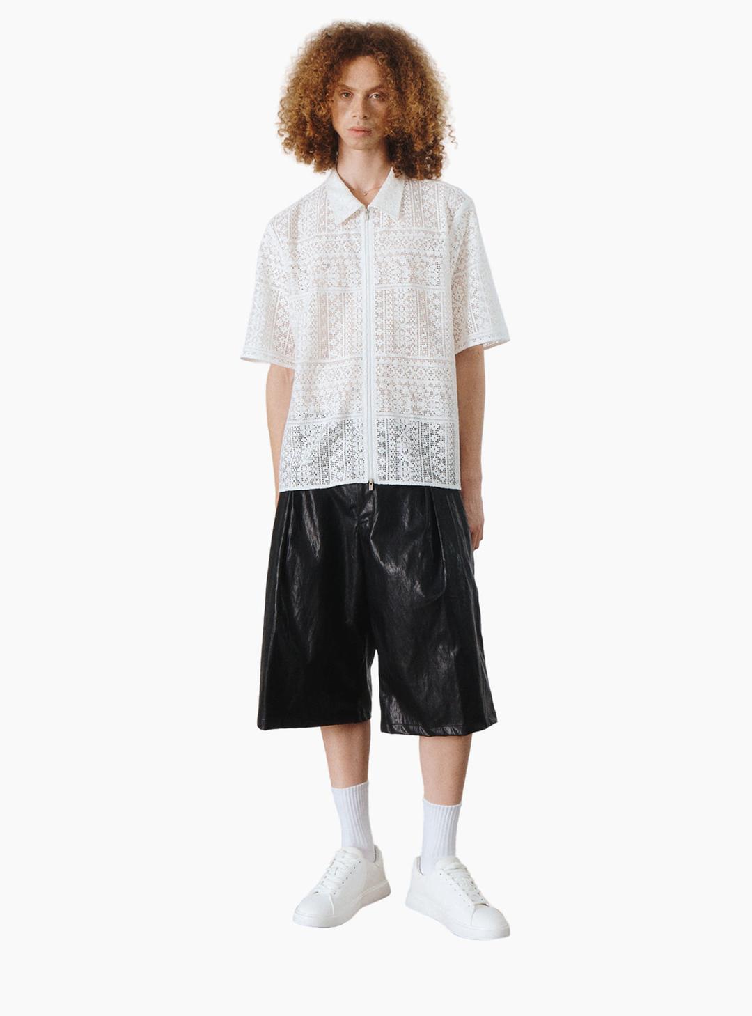 PREMIUM CROCHET KNIT HALF ZIP-UP IVORY