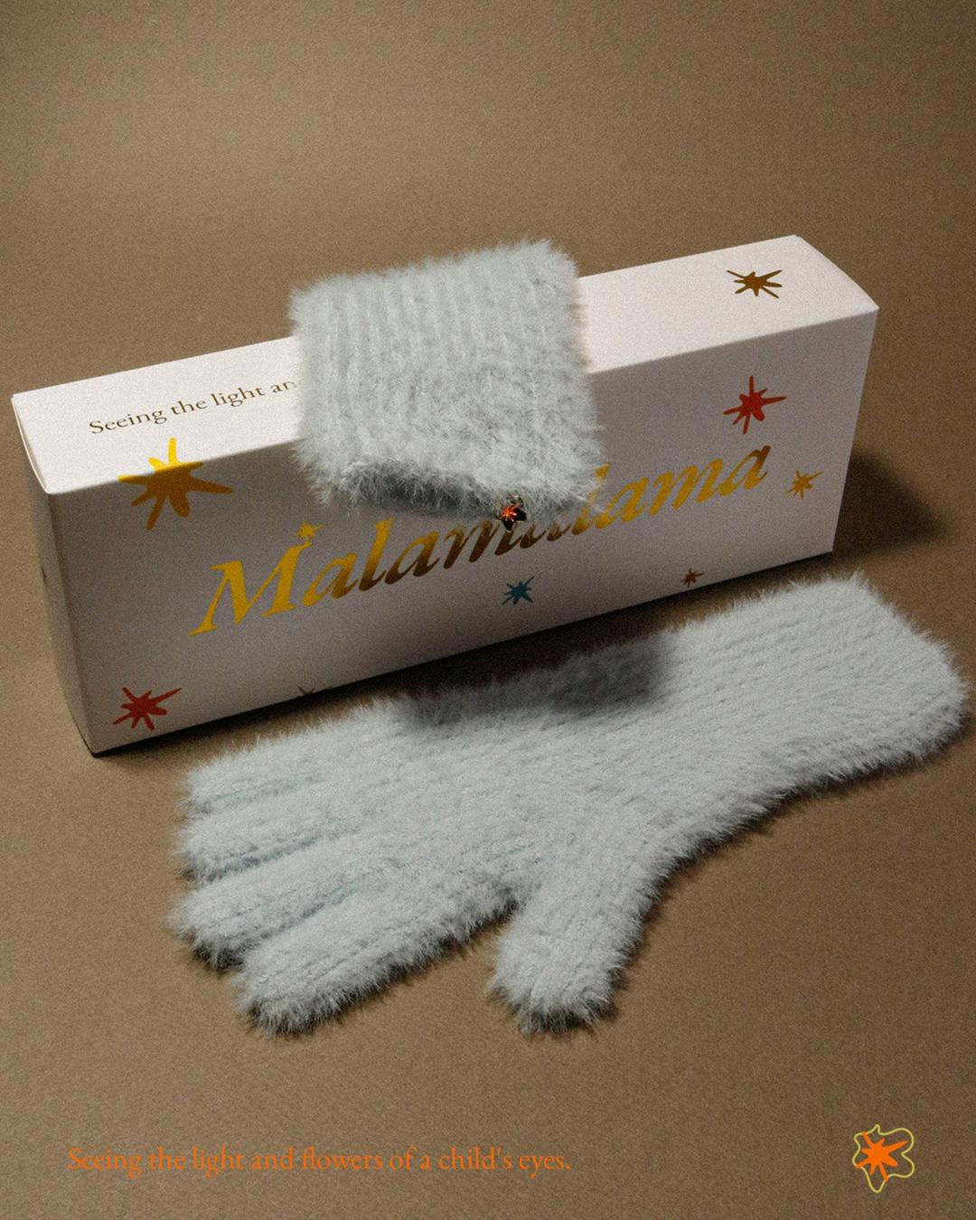 [Malamalama] Angora Stripes Gloves -  Baby Blue
